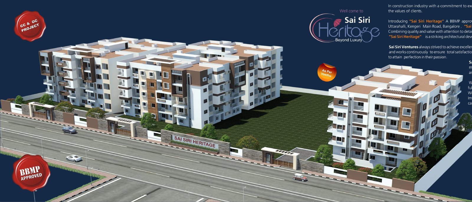 Aerial view of both blocks at Sai Siri Heritage from Kengeri Main Road