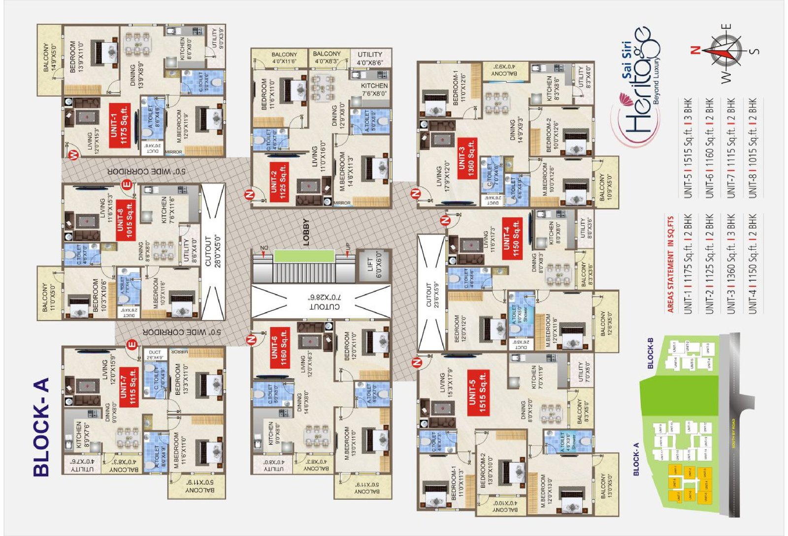 Sai Siri Heritage Block A units 1 to 8 floor plans